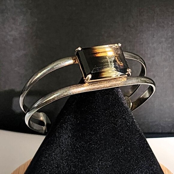 Liza Shtromberg Jewelry - Vintage Sterling Silver L Shtromberg Smokey Quartz  Cuff Bracelet Rare